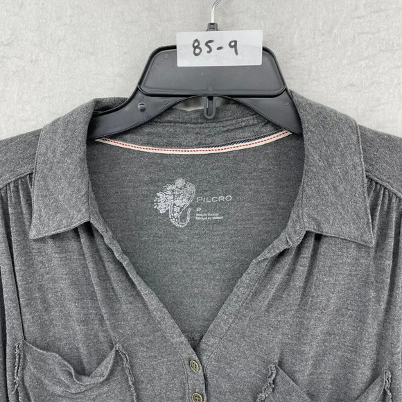 Pilcro Anthropologie Cooper Draped Henley Top Womens S Gray Charcoal Pullover - Picture 12 of 12